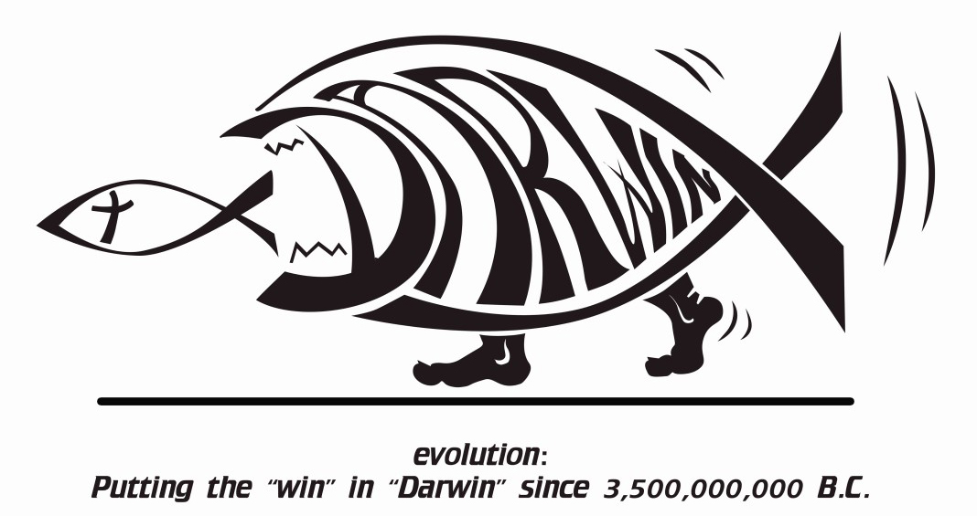 Graphic of Darwin fish eating christian fish